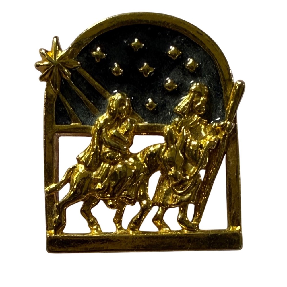Avon Wise Men Pin Brooch Gold Tone Christmas Nativity Star Religious Jewelry